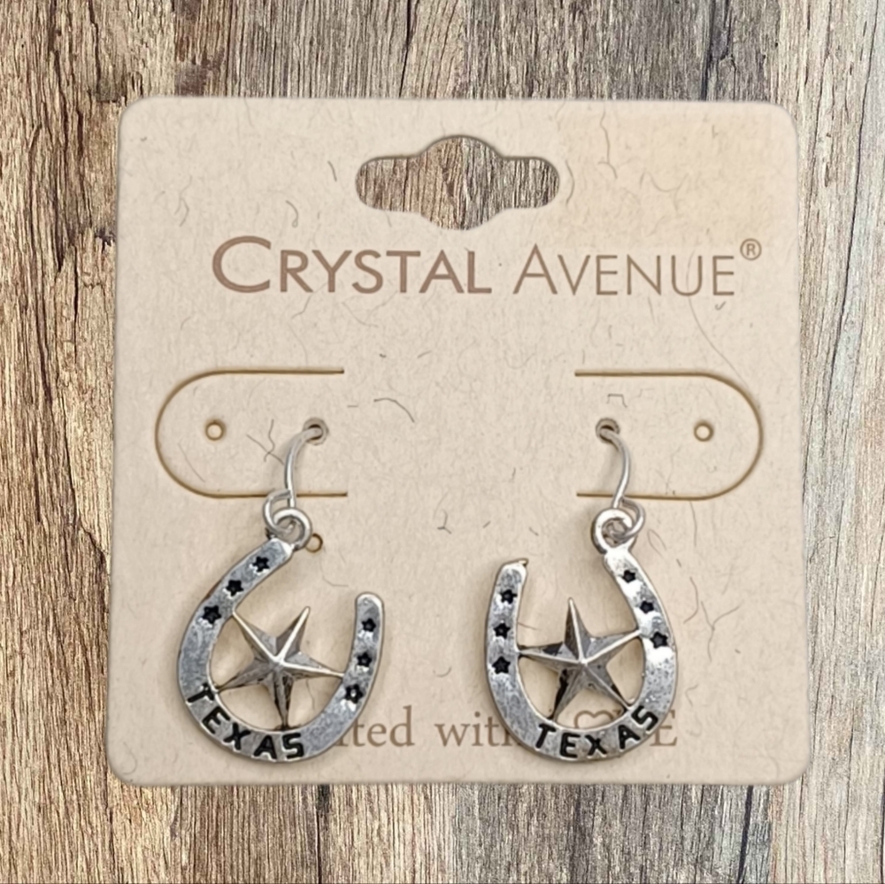 NWT Texas Star Horseshoe Boho Western Silvertone Earrings